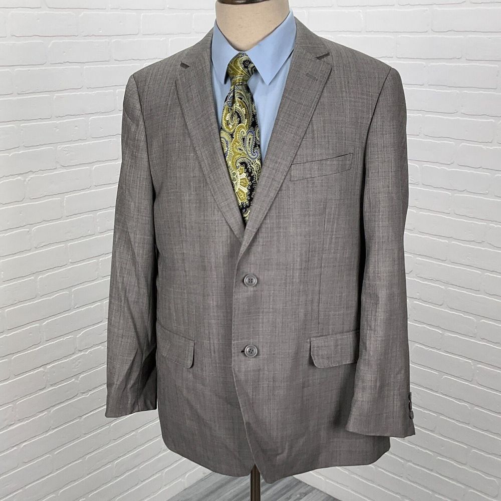 Mantoni Blazer Men 44R Gray White Woven Super Fine Wool Classic Suit Jacket